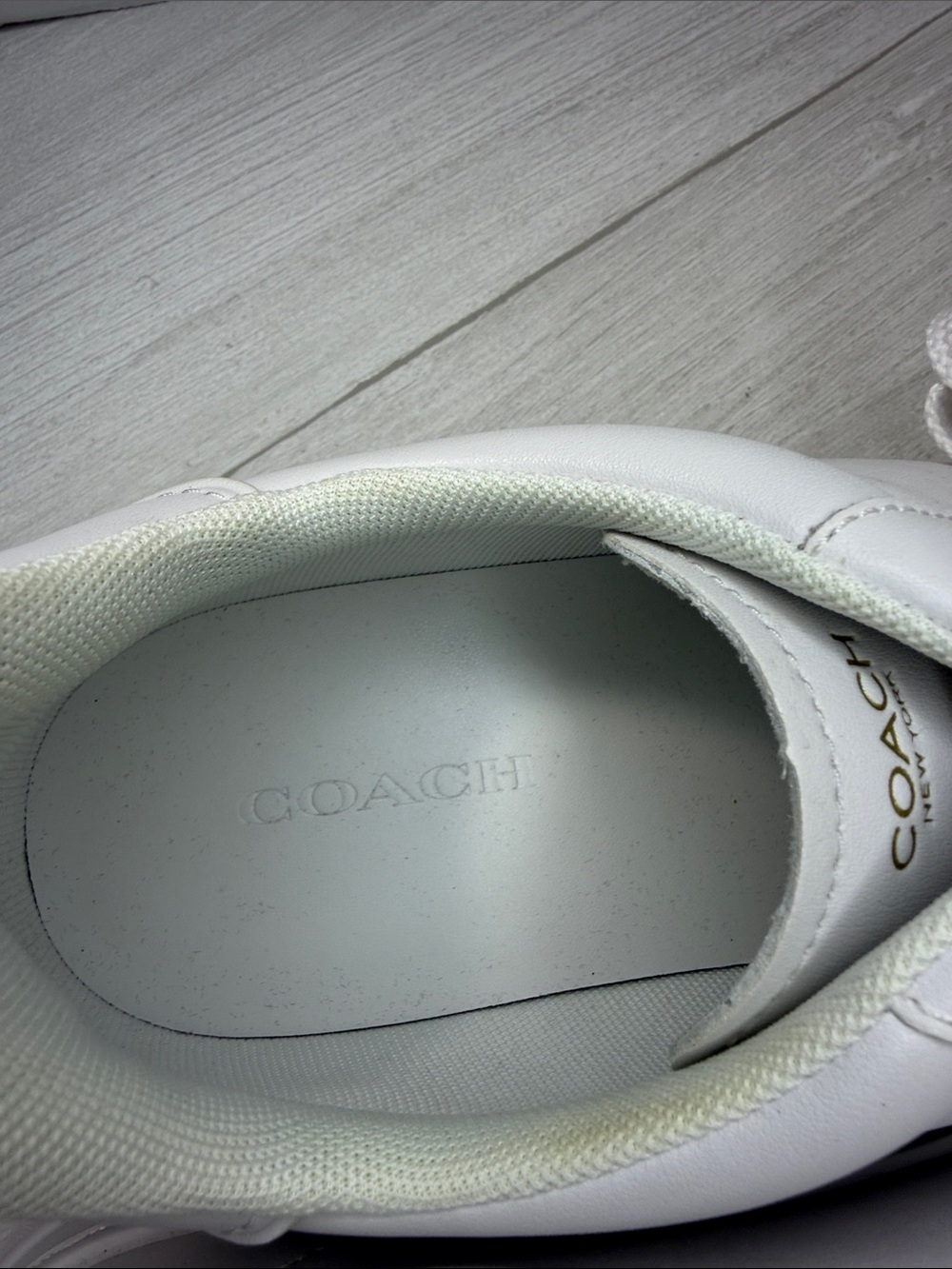 Coach White Leather Lace-Up Sneakers with Gold Accent - Picture 8 of 14